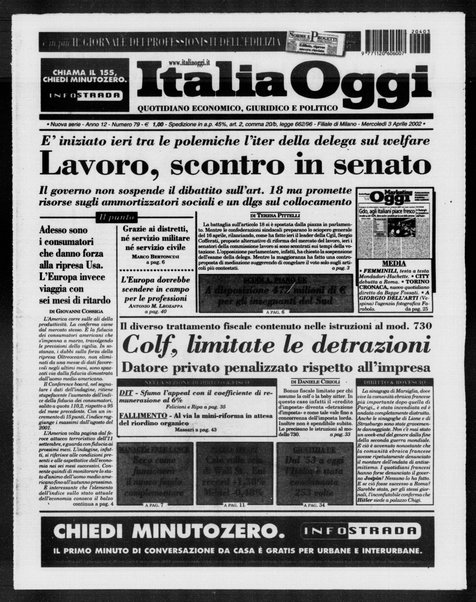 Italia oggi : quotidiano di economia finanza e politica